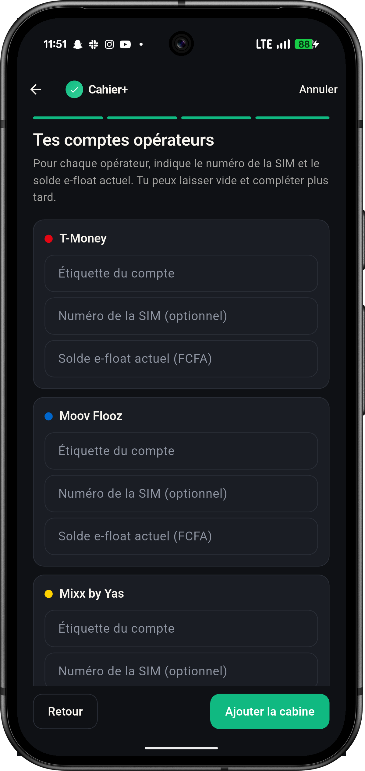 Configuration des comptes e-float